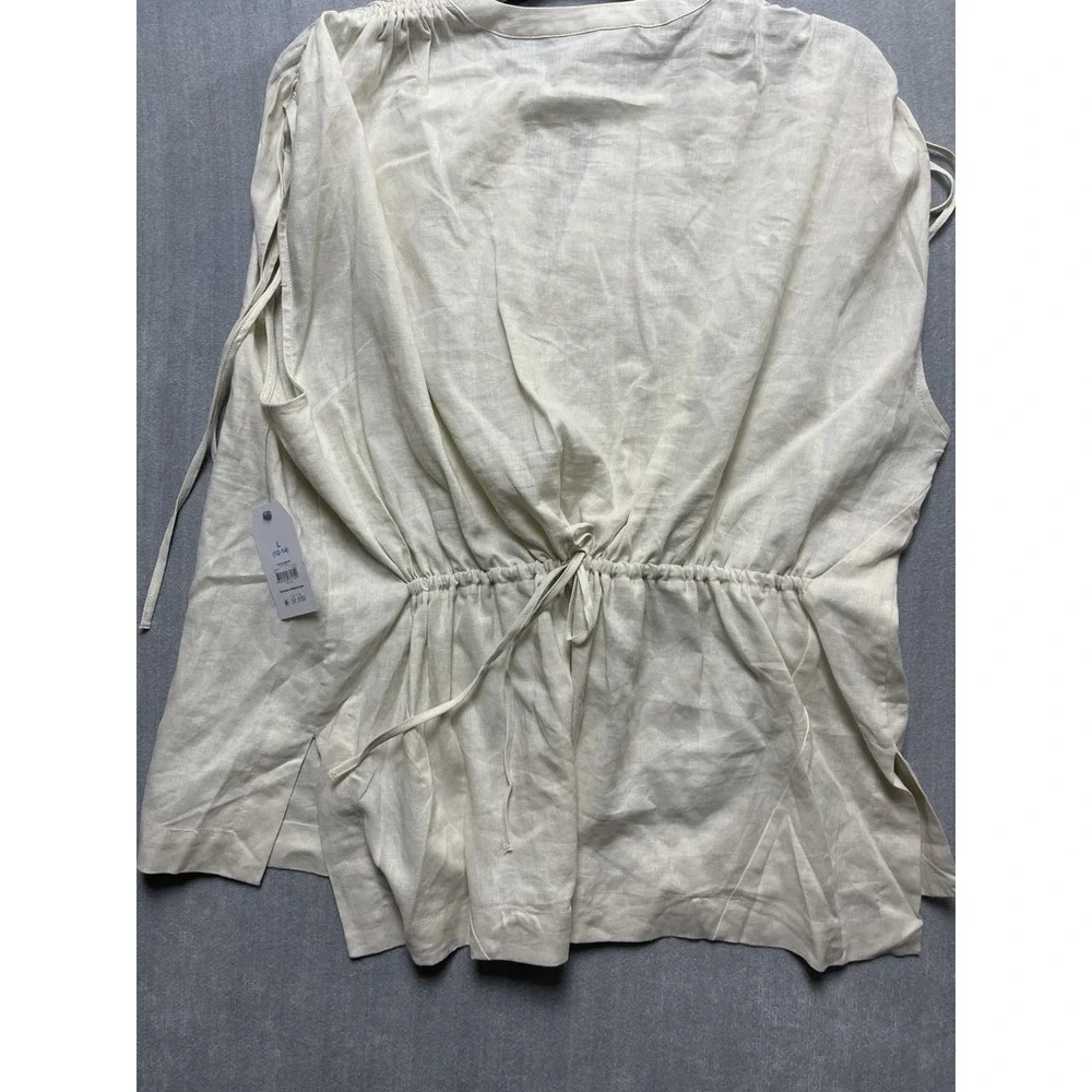 Time and True Ivory cream blouse size L adjustable Rushed drawstring shoulder